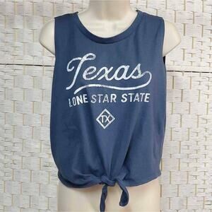 Texas Salt Creek Womens L Tank Top Blue Lone Star State Tie Waist Scoop Neck L